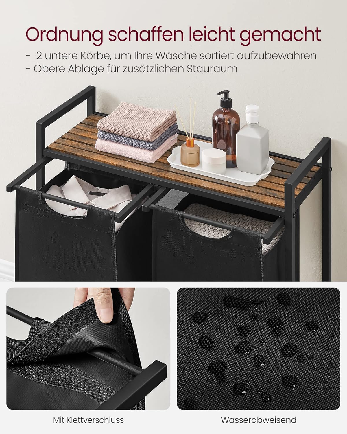 Detalle 2 de Wäschekorb 2 Fächer 92 L von VASAGLE
