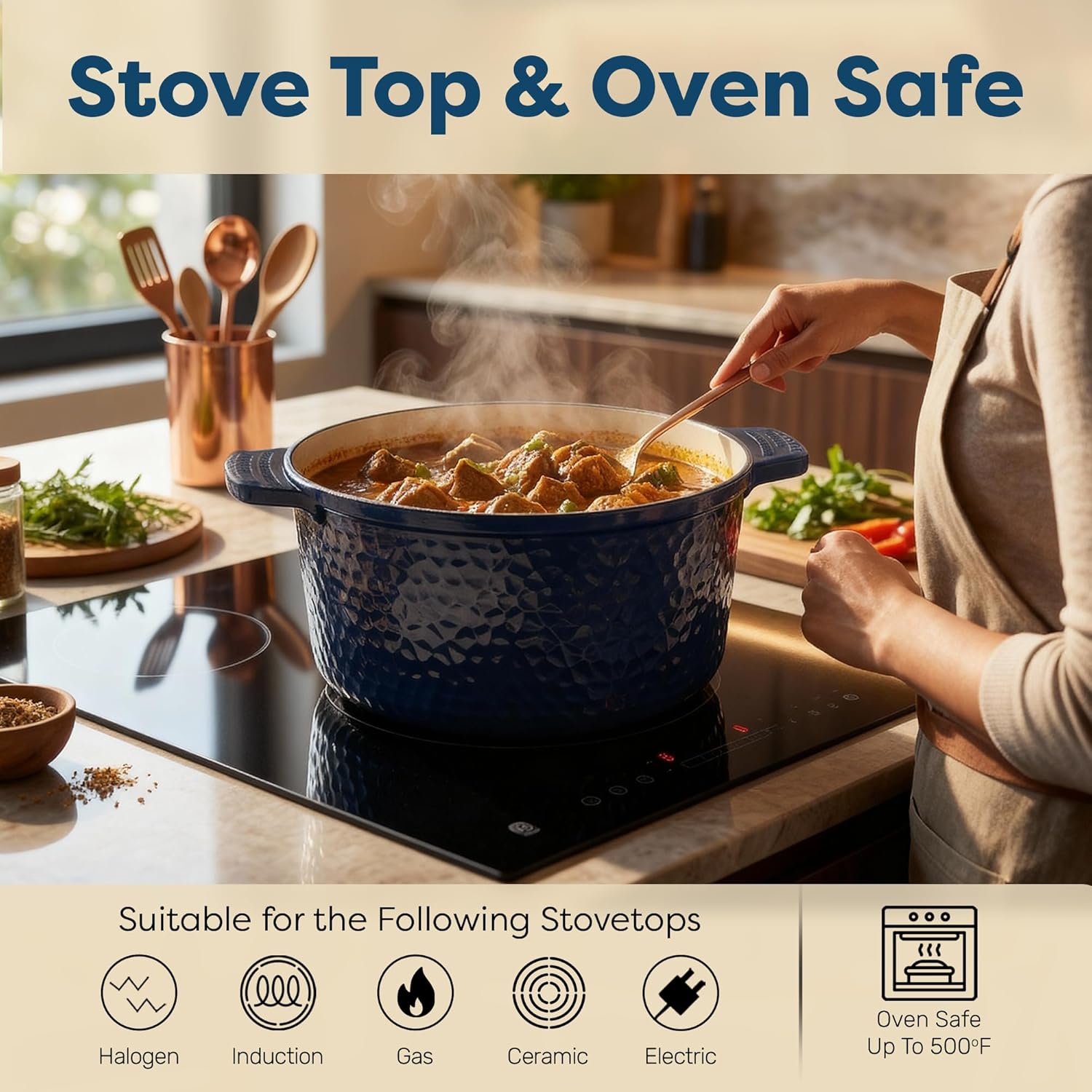 Thumbnail 6 de Gotham Steel Hammered 5 Qt Lightweight Dutch Oven Pot with Lid & Holders (Ceramic Nonstick, Oven Safe)