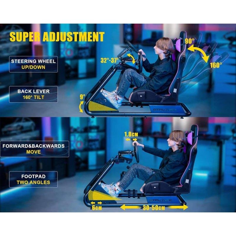 Detalle de Simulador de Carreras GTPLAYER con Altavoces y Soporte Ajustable – Violeta