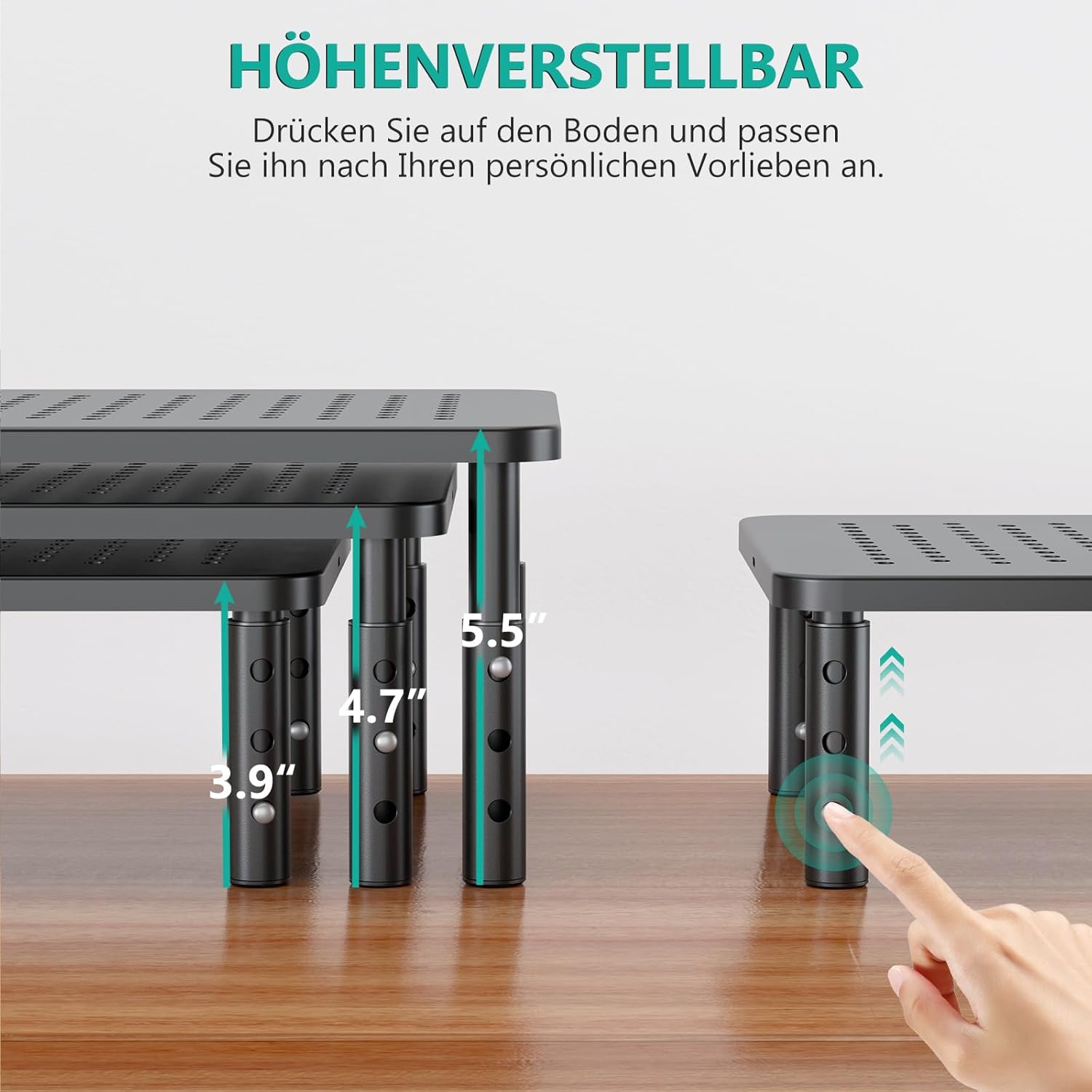 Thumbnail 1 de WALI Monitorständer STT003-2, 2er Pack – 3-fach höhenverstellbare Monitor-Erhöhung bis 20 kg, schwarz