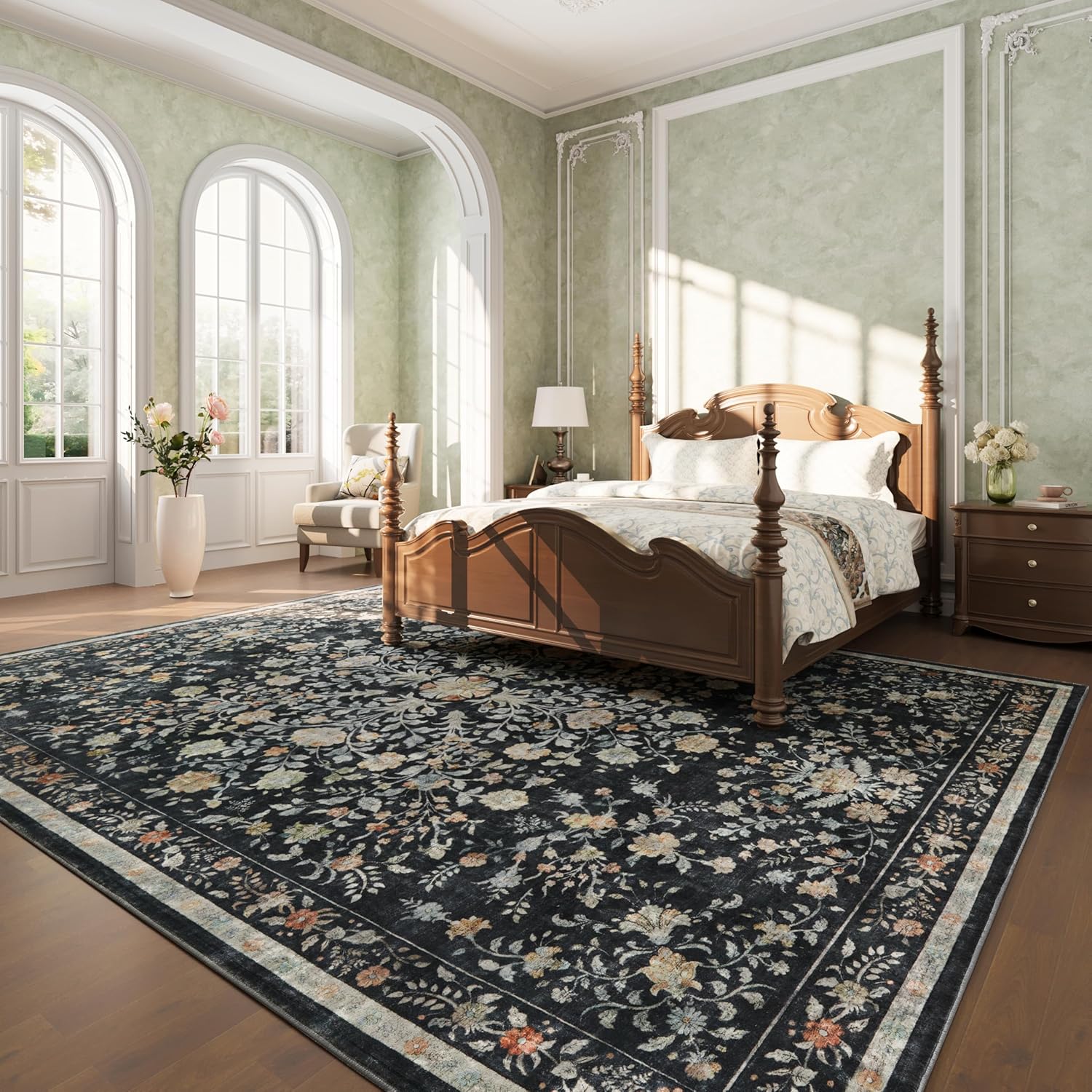 Detalle de Area Rugs 8x10 Washable Floral Rug for Living Room