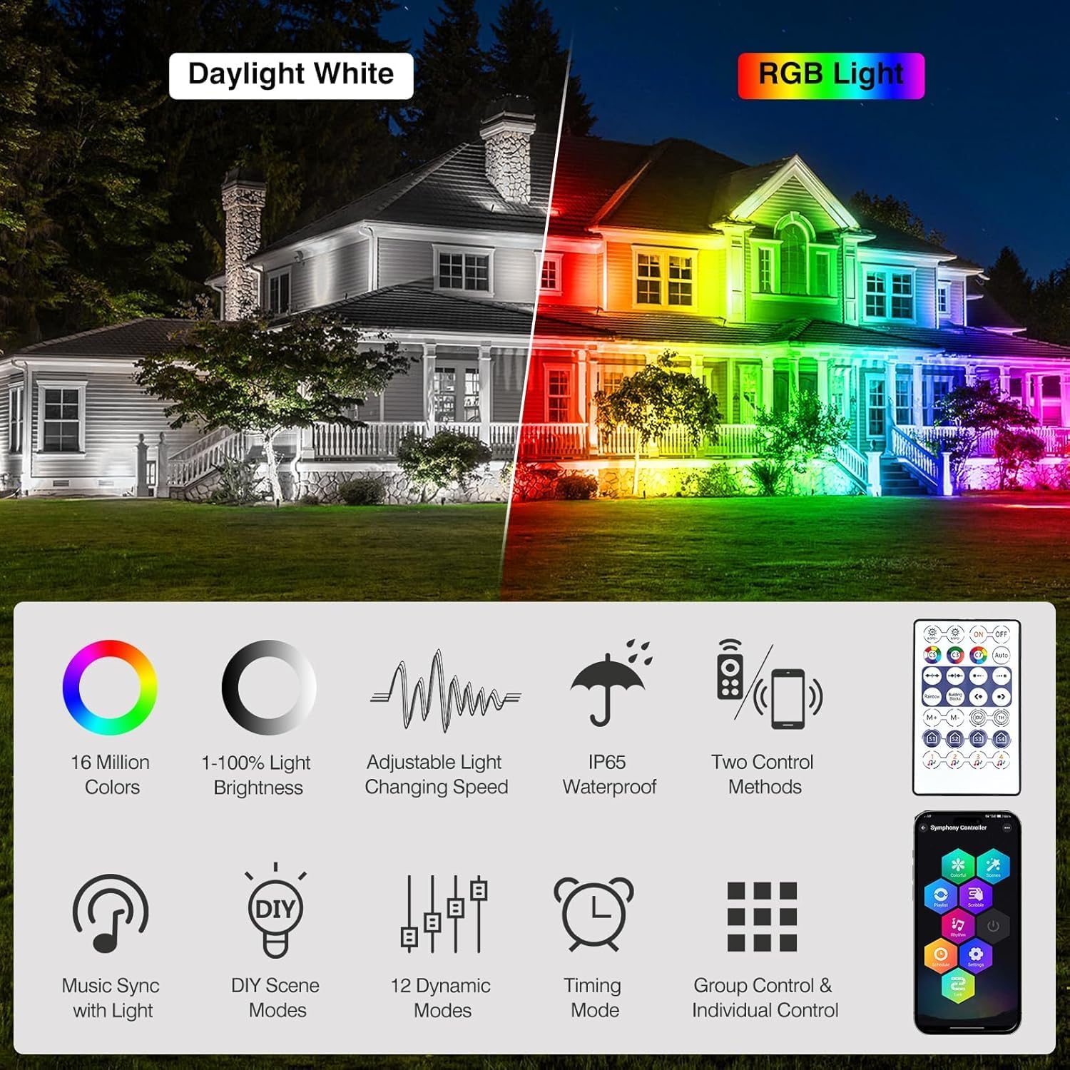 Detalle 2 de NATPOW Pond Lights Underwater Mains RGB Set of 4: Submersible, App & Remote Controlled