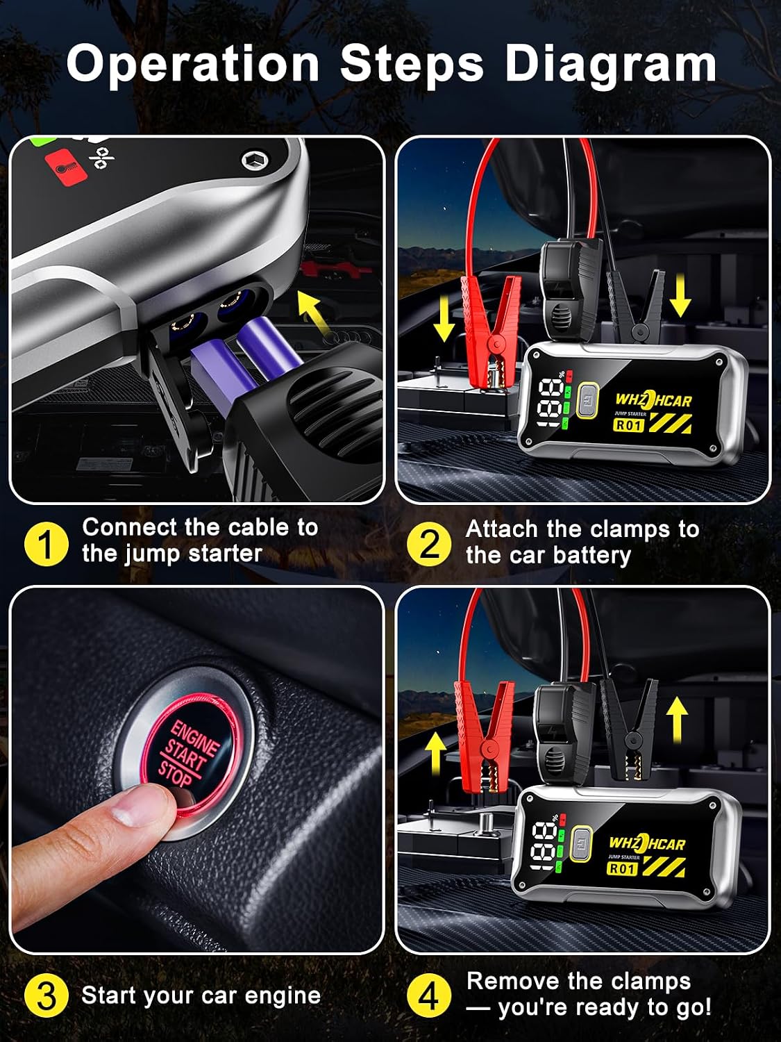 Thumbnail 6 de Starthilfe Powerbank 4000A Tragbare Auto-Starthilfe 12V mit LCD-Display & LED-Licht