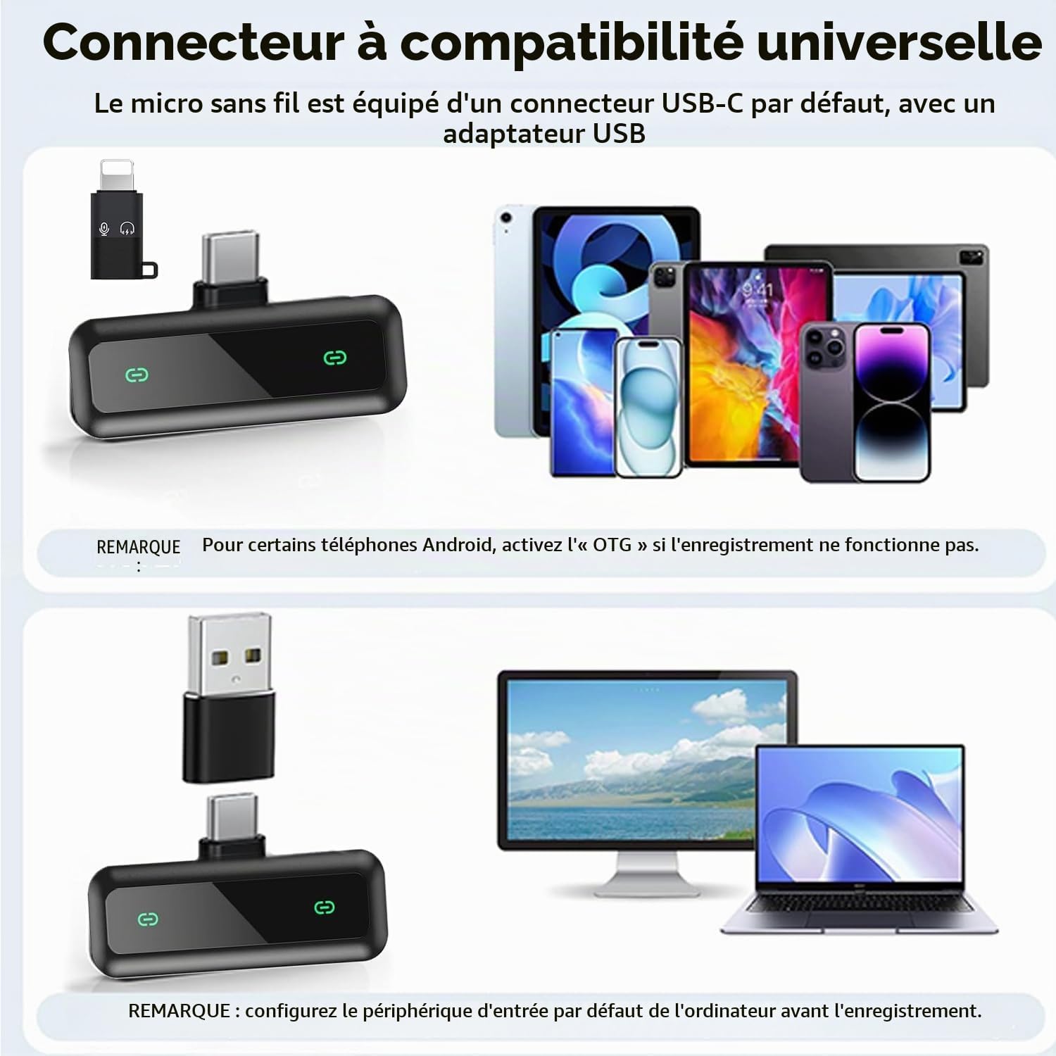 Detalle de XIXIXIAXIA Micro Cravate sans Fil – Microphone discret avec réduction du bruit pour iPhone, Android et PC