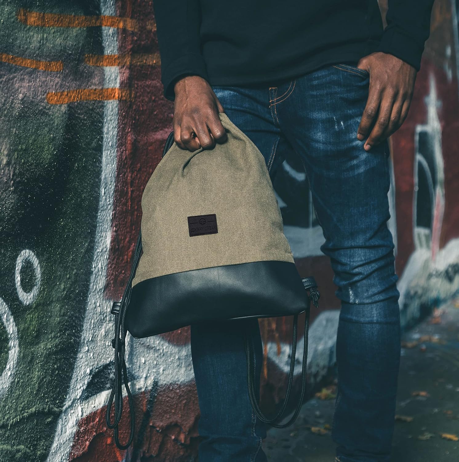 Thumbnail 4 de Johnny Urban Luke Turnbeutel mit Kordelzug – grün/schwarz, Baumwoll-Canvas, kleine Innentasche