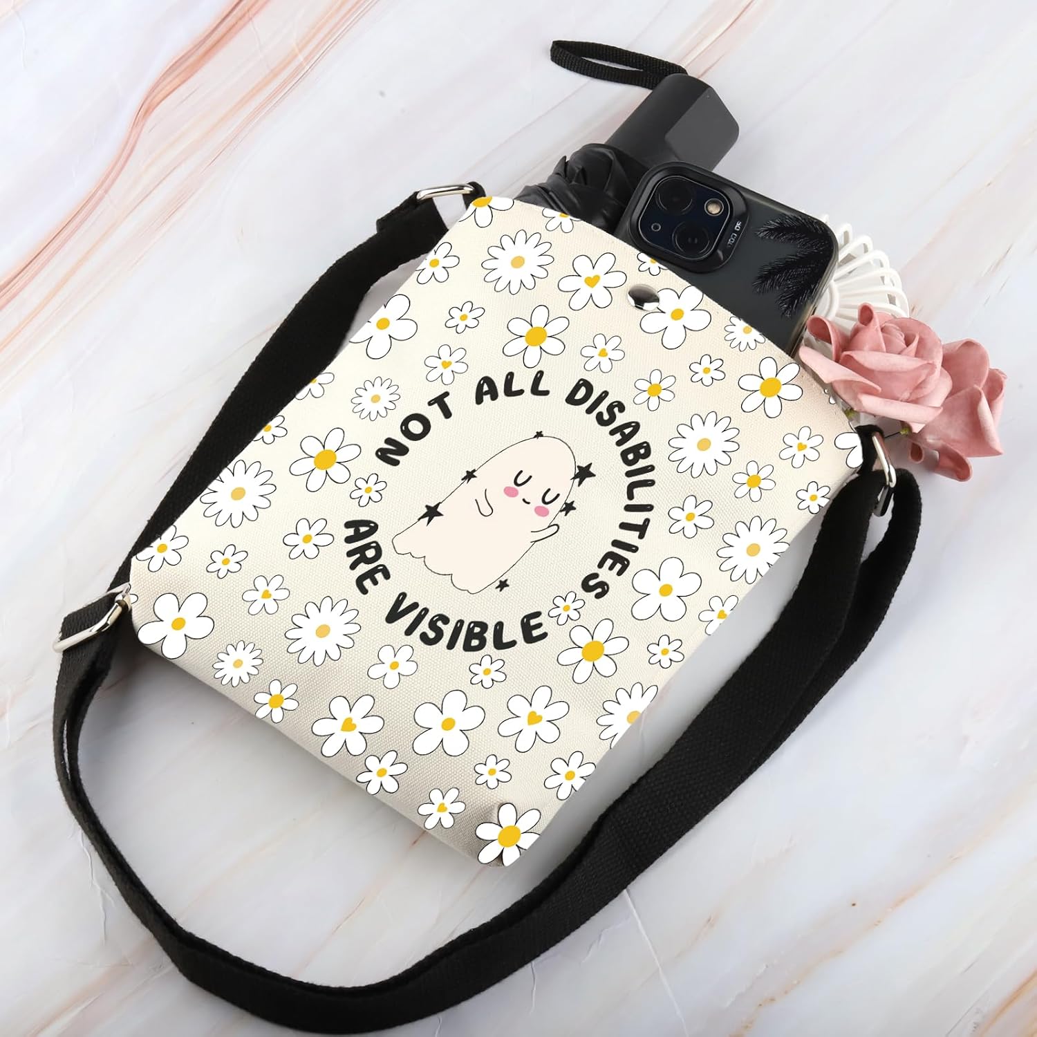 Detalle de PLITI Not All Disabilities Are Visible Crossbody Bag – Invisible Disabilities Gift