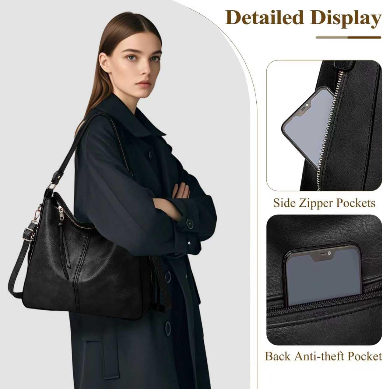 Thumbnail 2 de Mabecol Shopper Tasche Damen (groß) – elegante Umhängetasche aus PU mit Reißverschluss