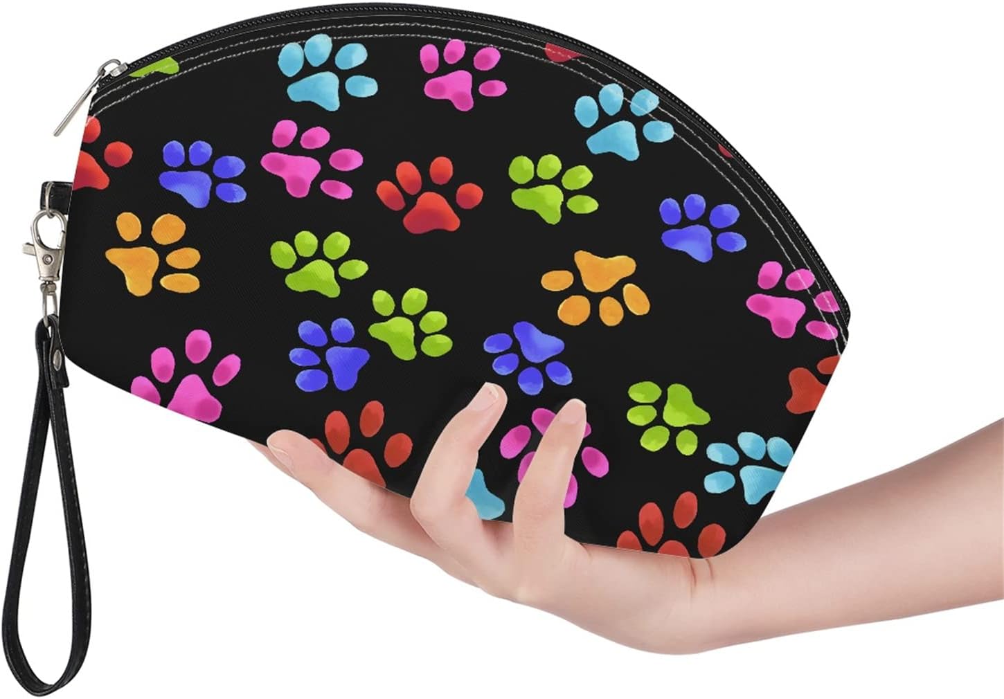 Thumbnail 1 de STUOARTE Travel Small Makeup Bag for Women – Colourful Dog Paw PU Leather, Curved Top, 27.5cm x 8.5cm x 17cm