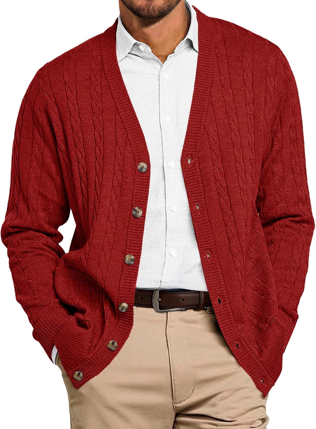 Detalle de Runcati Men's Cable-Knit Cardigan Sweater
