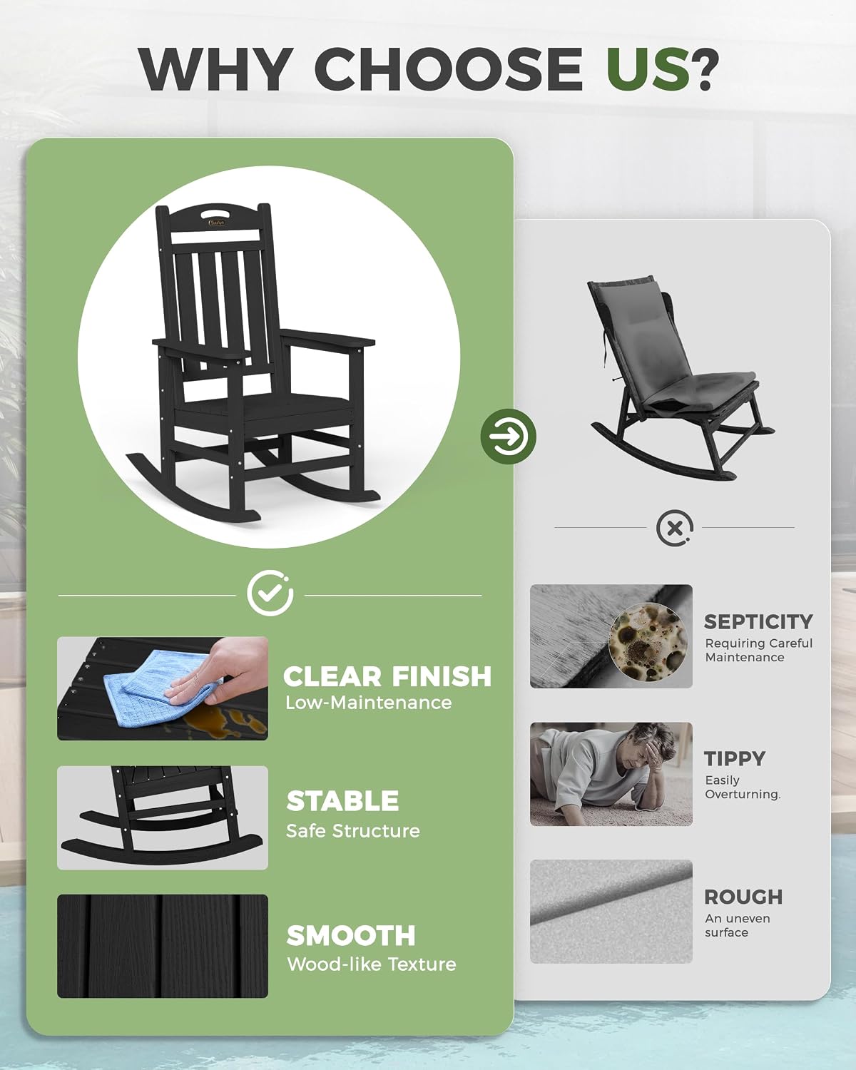 Thumbnail 6 de SUUNYN HDPE Patio Rocking Chair Set of 2, Oversized All-Weather Rockers