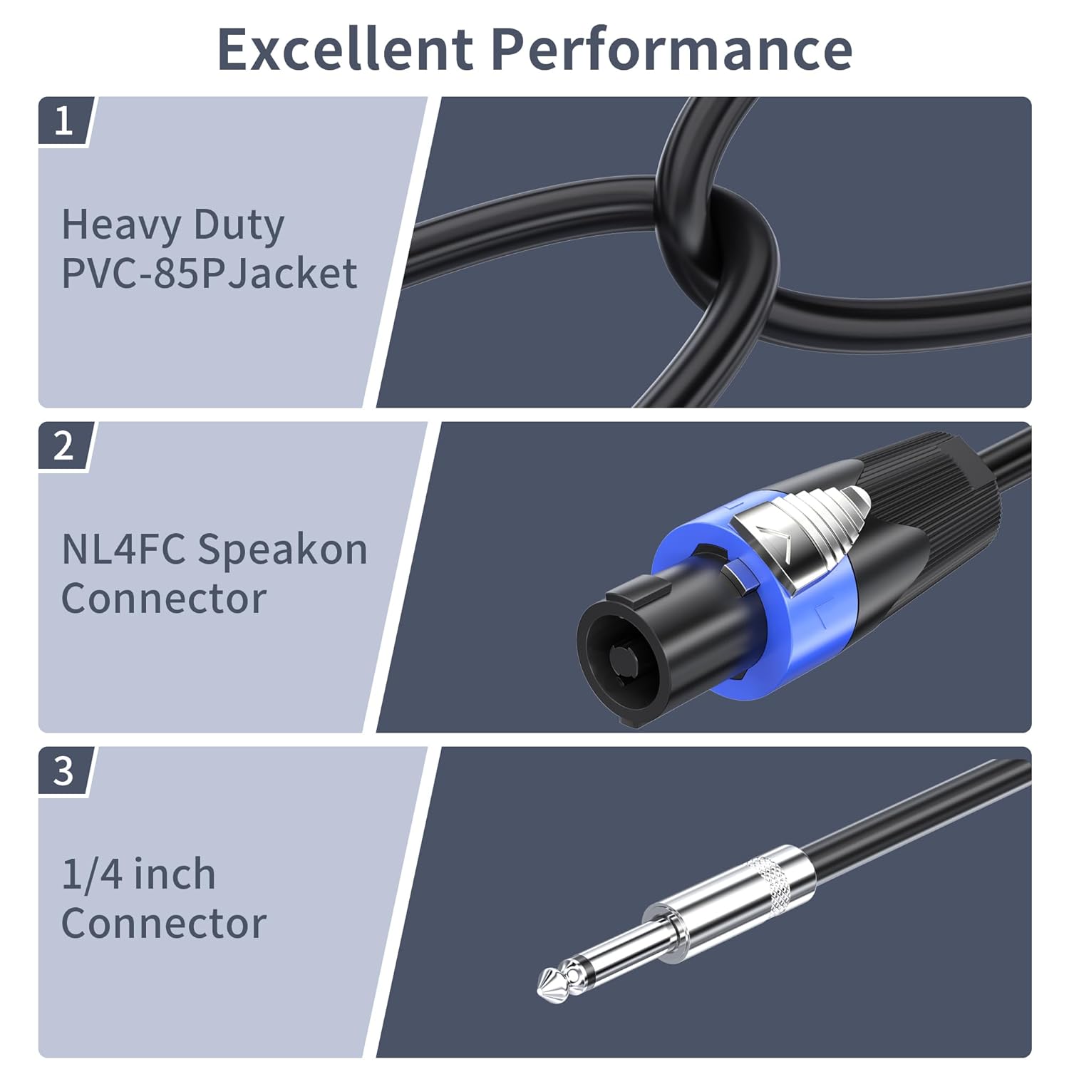Thumbnail 2 de Jumwa 2pack 15M Speaker Cables with Twist Lock 15AWG 2 Wires Speakon to 1/4" TS