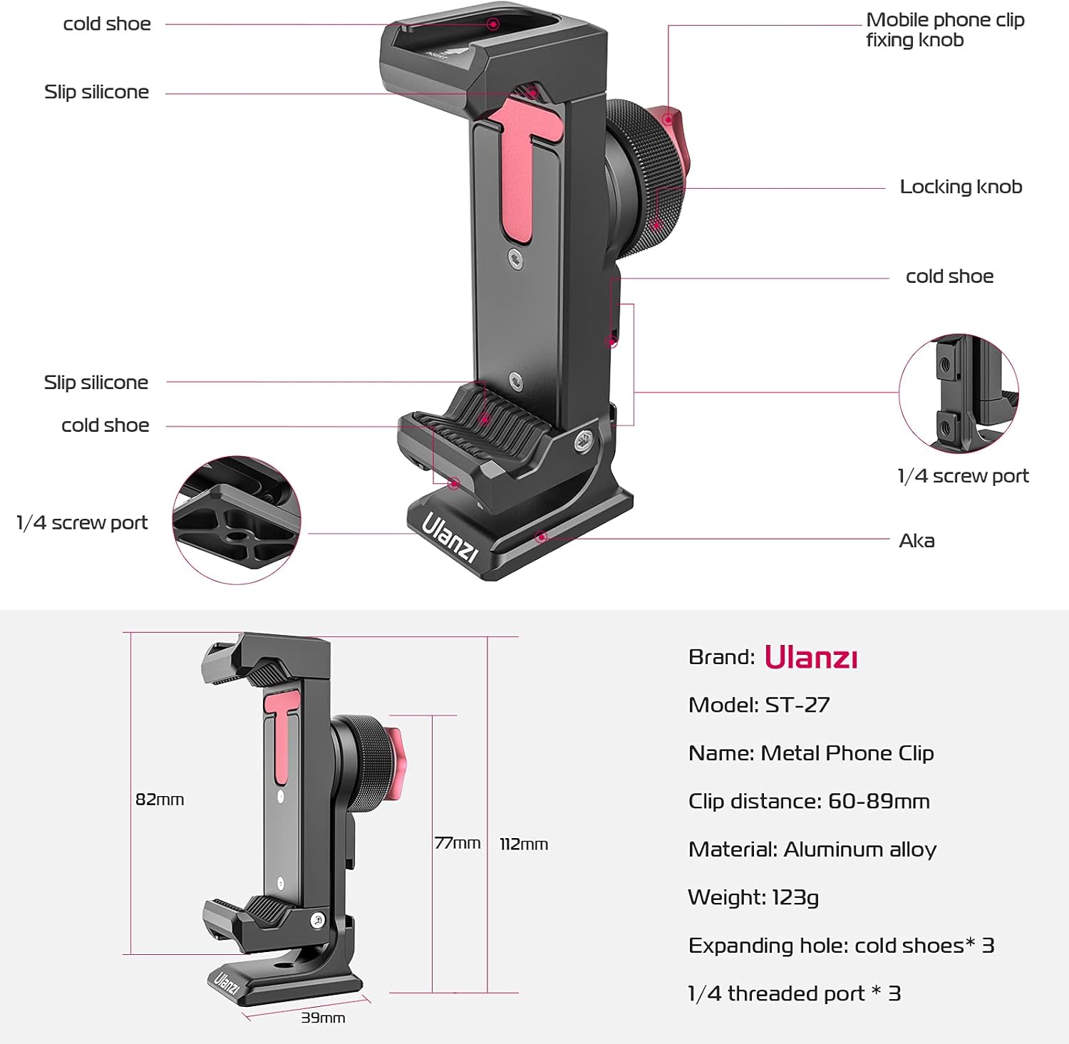 Thumbnail 6 de Metal Phone Tripod Mount 360° Smartphone Tripod Adapter for iPhone