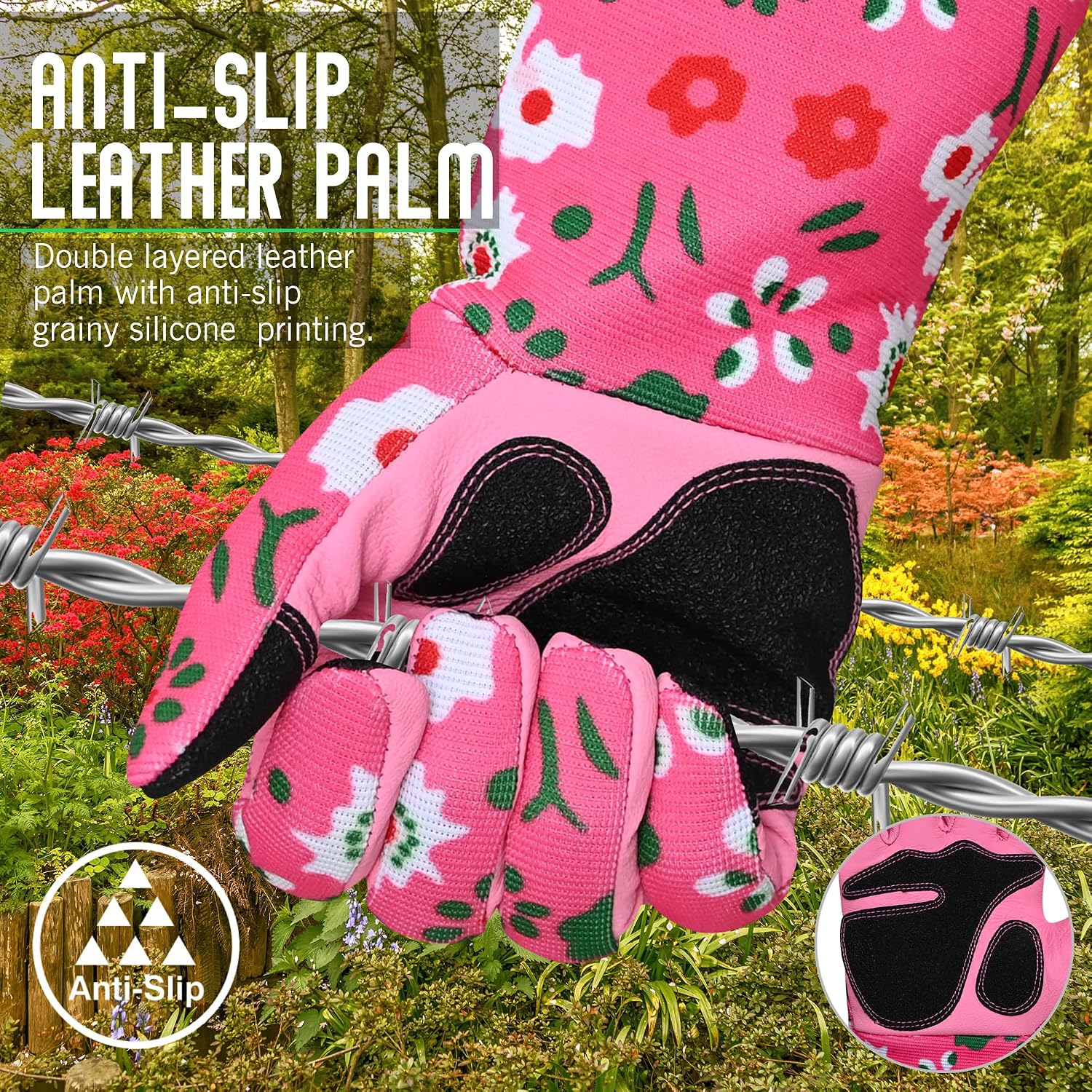 Detalle de Leather gardening gloves thorn proof Pink M