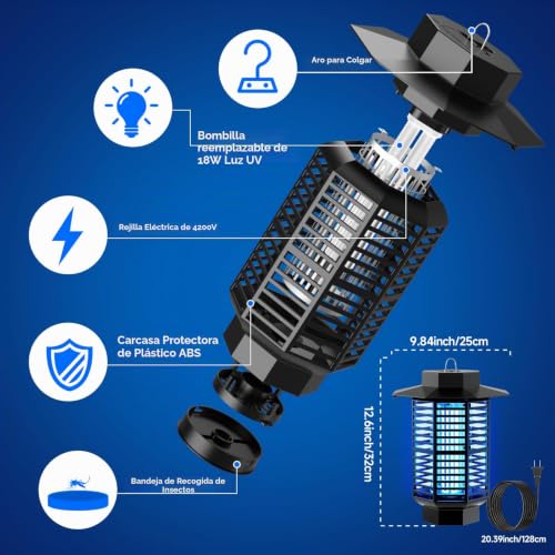 Detalle 2 de Lámpara Antimosquitos Eléctrica 4200V 18W DPBOQUBDJ: eficaz, silenciosa y resistente al exterior