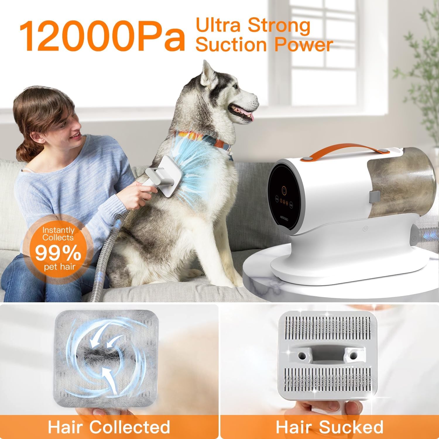 Detalle 2 de AIRROBO PG100 Dog Grooming Vacuum 12000Pa 🐾