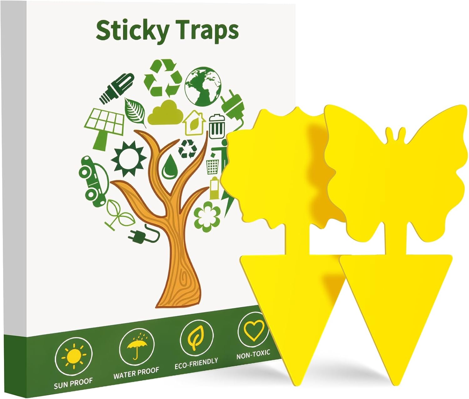 Detalle de Boromine Yellow Sticky Traps, 100 Pack Double-Sided Plant Fly Traps