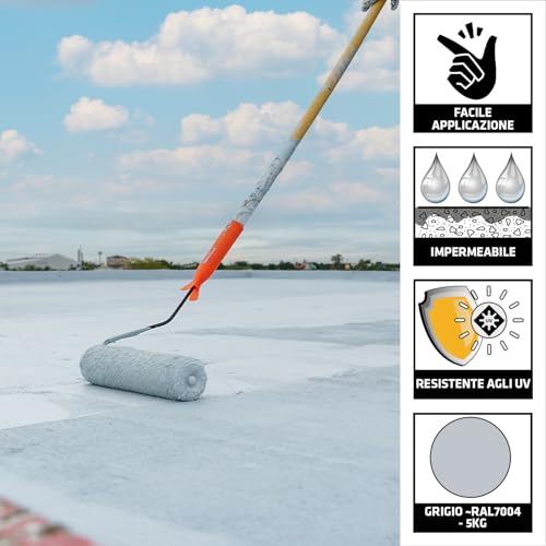 Detalle de Sikalastic-520 Fiber IT di SIKA: membrana impermeabilizzante fibrorinforzata mono-componente 5 kg (Grigio)