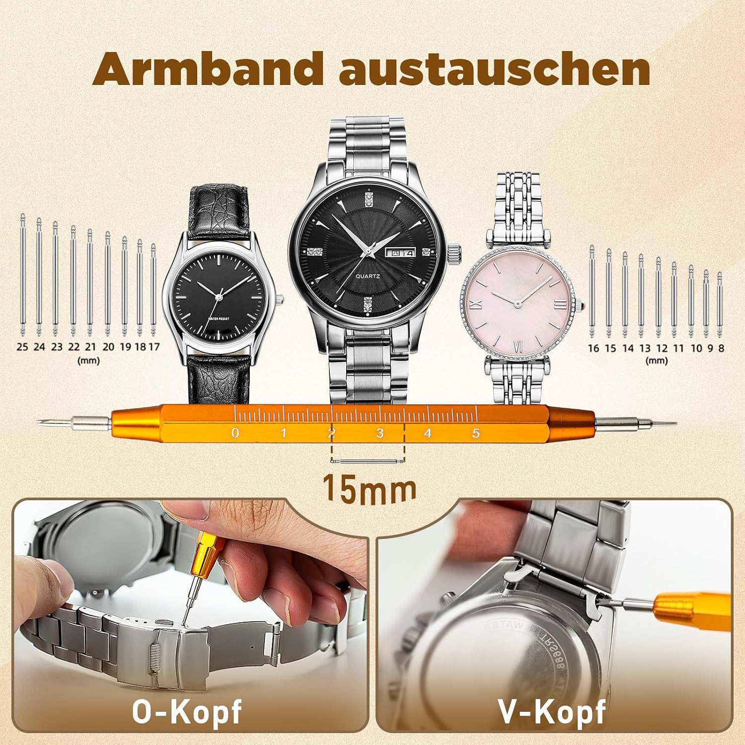 Detalle de Eventronic Uhrenwerkzeug Set + Uhr Presse – Profi-Set für Reparaturen und Batteriewechsel