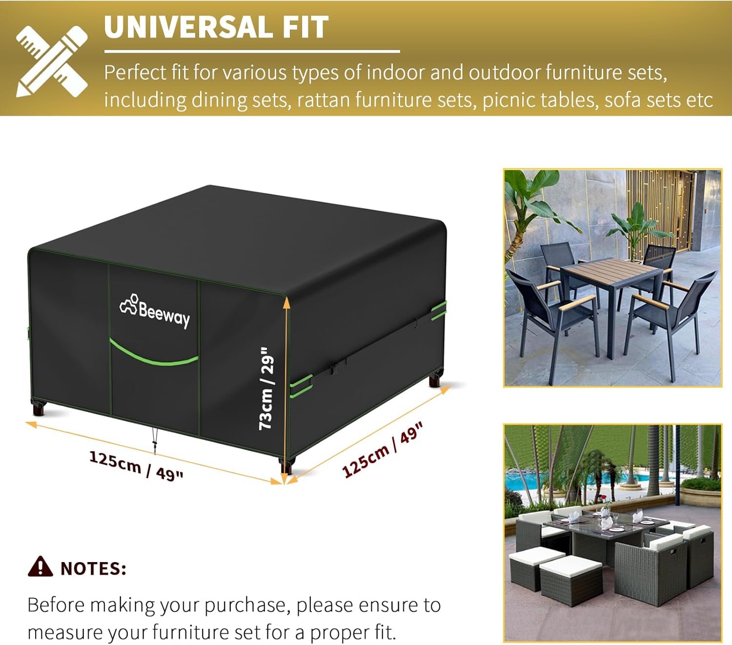 Thumbnail 1 de BEEWAY Garden Furniture Cover with Air Vent – 125x125x74 cm, 420D Oxford, Waterproof & Windproof