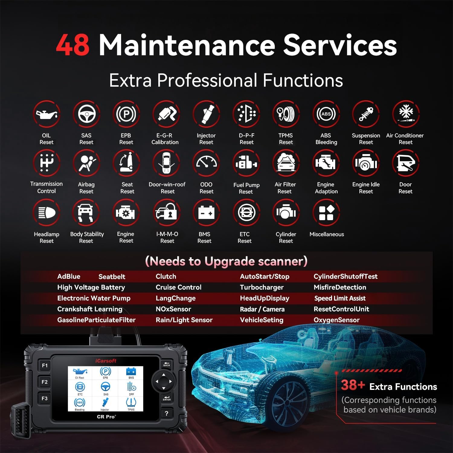 Thumbnail 1 de iCarsoft CR Pro+ OBD2 scanner with 49 services