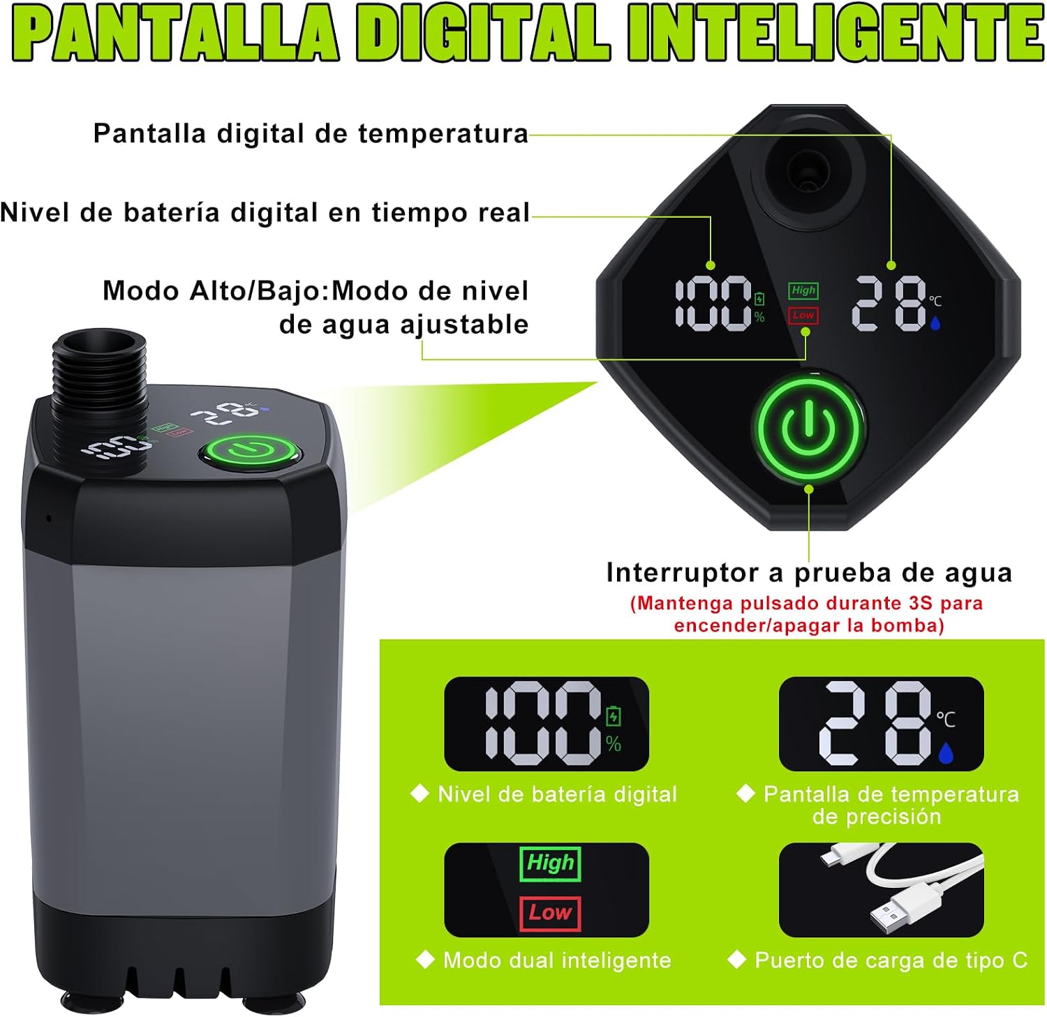 Detalle de Ducha Portátil Spopal Camping con Pantalla de Energía y 6000 mAh: agua limpia, flujo regulable y batería para baños al aire libre