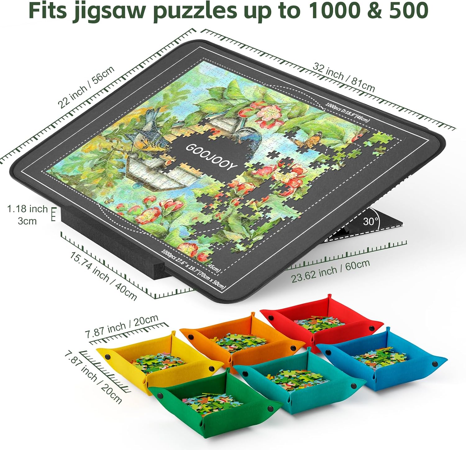 Detalle 2 de GOOJOOY Plateau Puzzle avec Support Réglable et Couvercle Protecteur – ensemble portable pour puzzles jusqu’à 1000 pièces