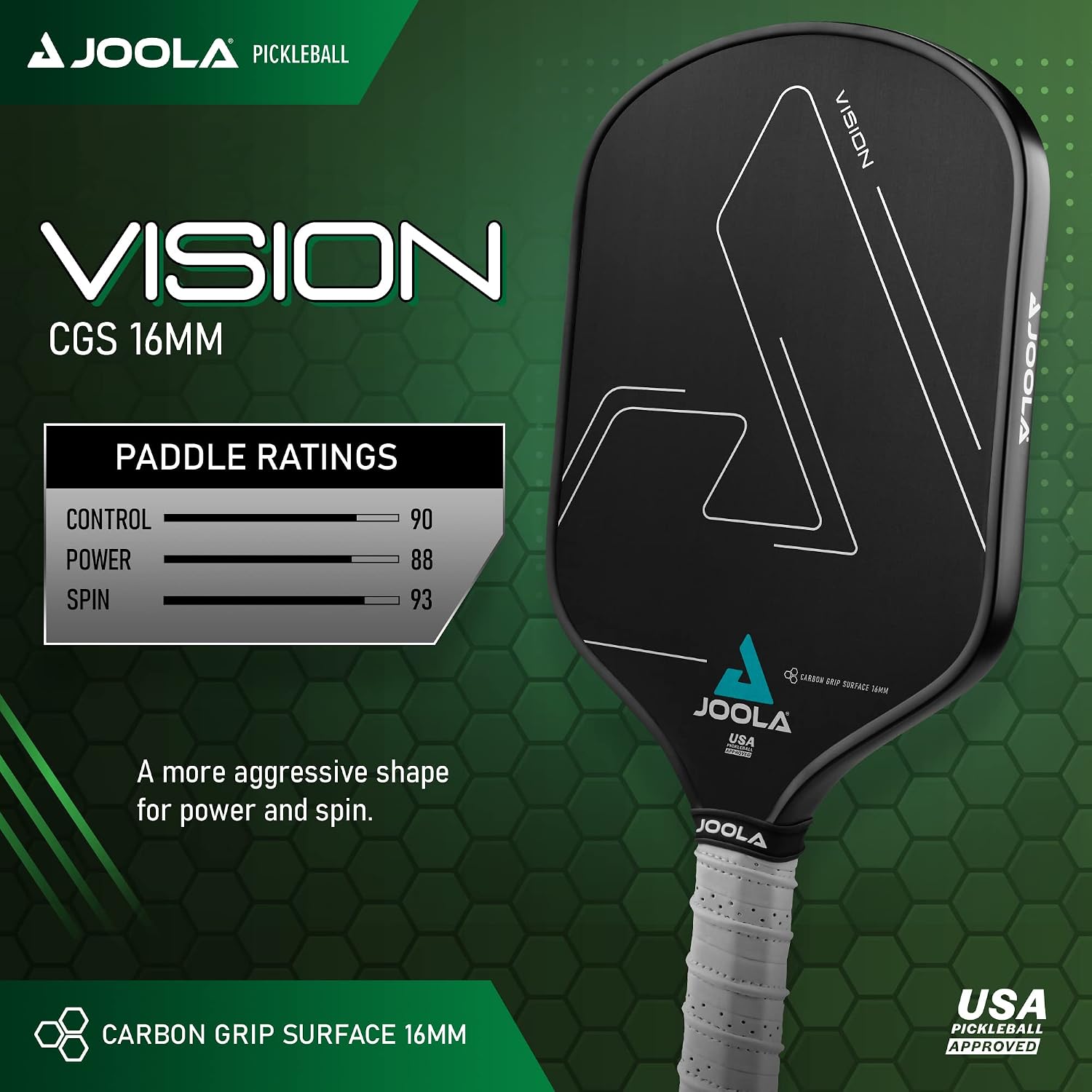 Detalle 2 de JOOLA Vision Pickleball Paddle with Textured Carbon Grip Surface: Spin, Speed, and Control