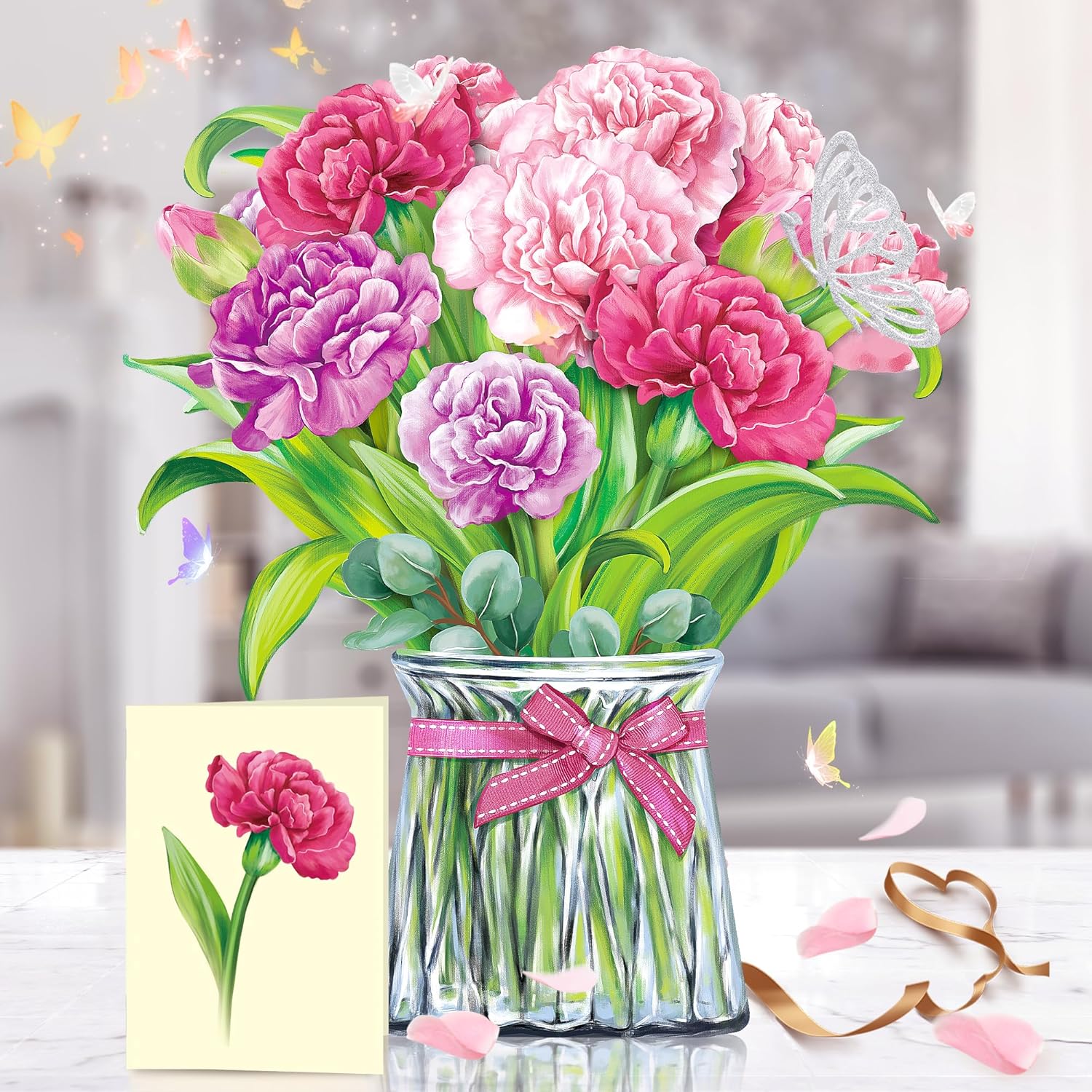 Detalle 2 de Airpark Carnation Pop-Up Greeting Card with 3D Bouquet, Envelope and Note Card
