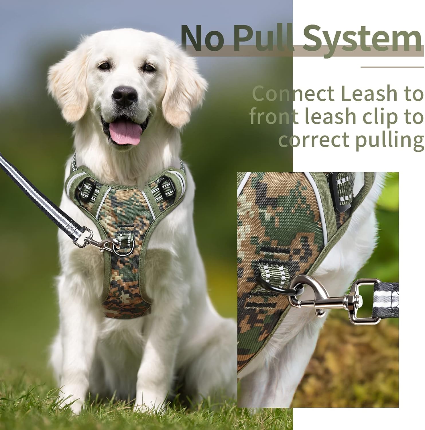 Detalle de HEELE Camouflage Dog Harness (XL) – Anti-Pull, Breathable & Adjustable