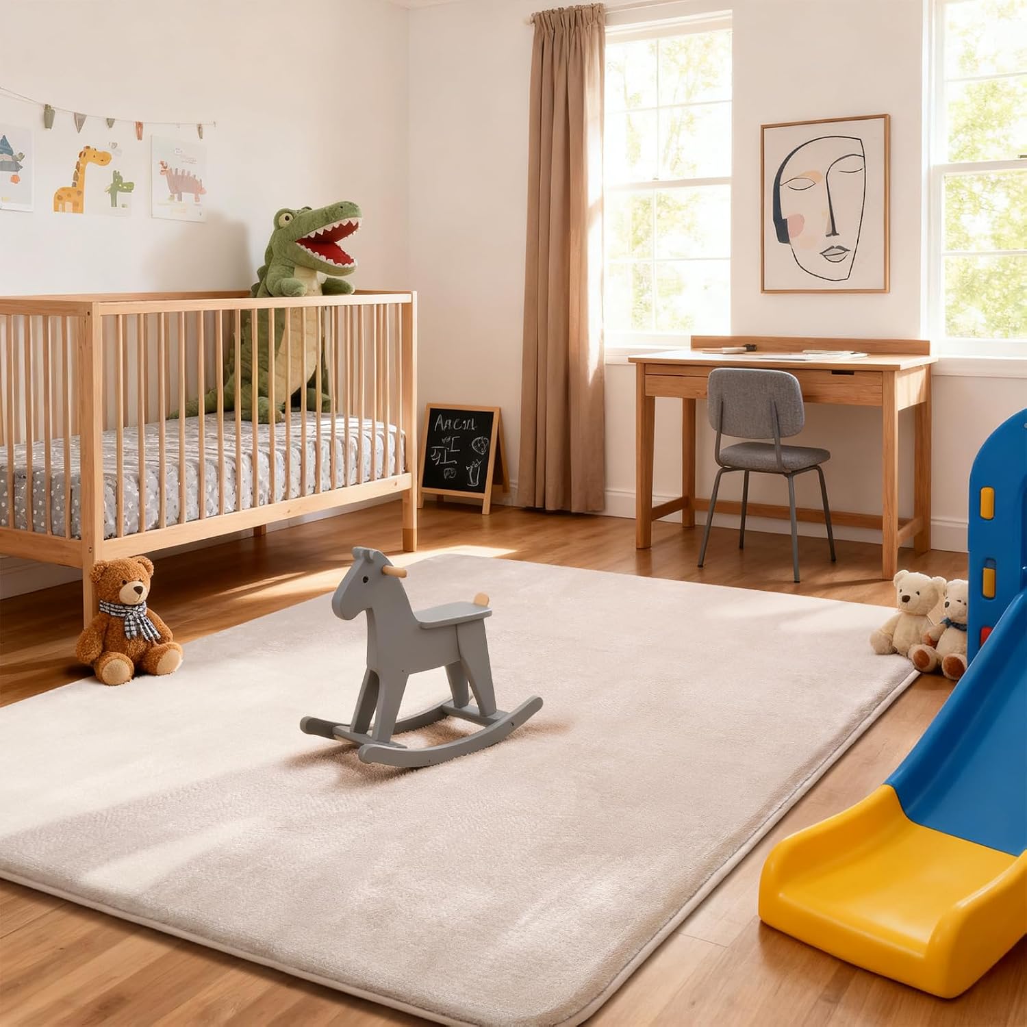Detalle 2 de Tuocal Krabbelmatte Baby 127×127cm – 3 cm Dicke Memory-Schaum, rutschfest, beige