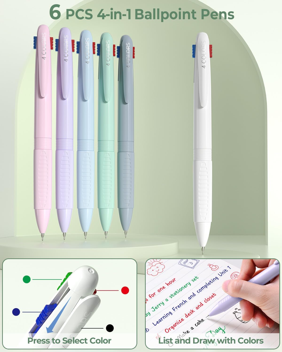 Thumbnail 2 de Four Candies 56 PCS Aesthetic School Supplies with Green Pencil Case – 56‑Piece Back to School Set