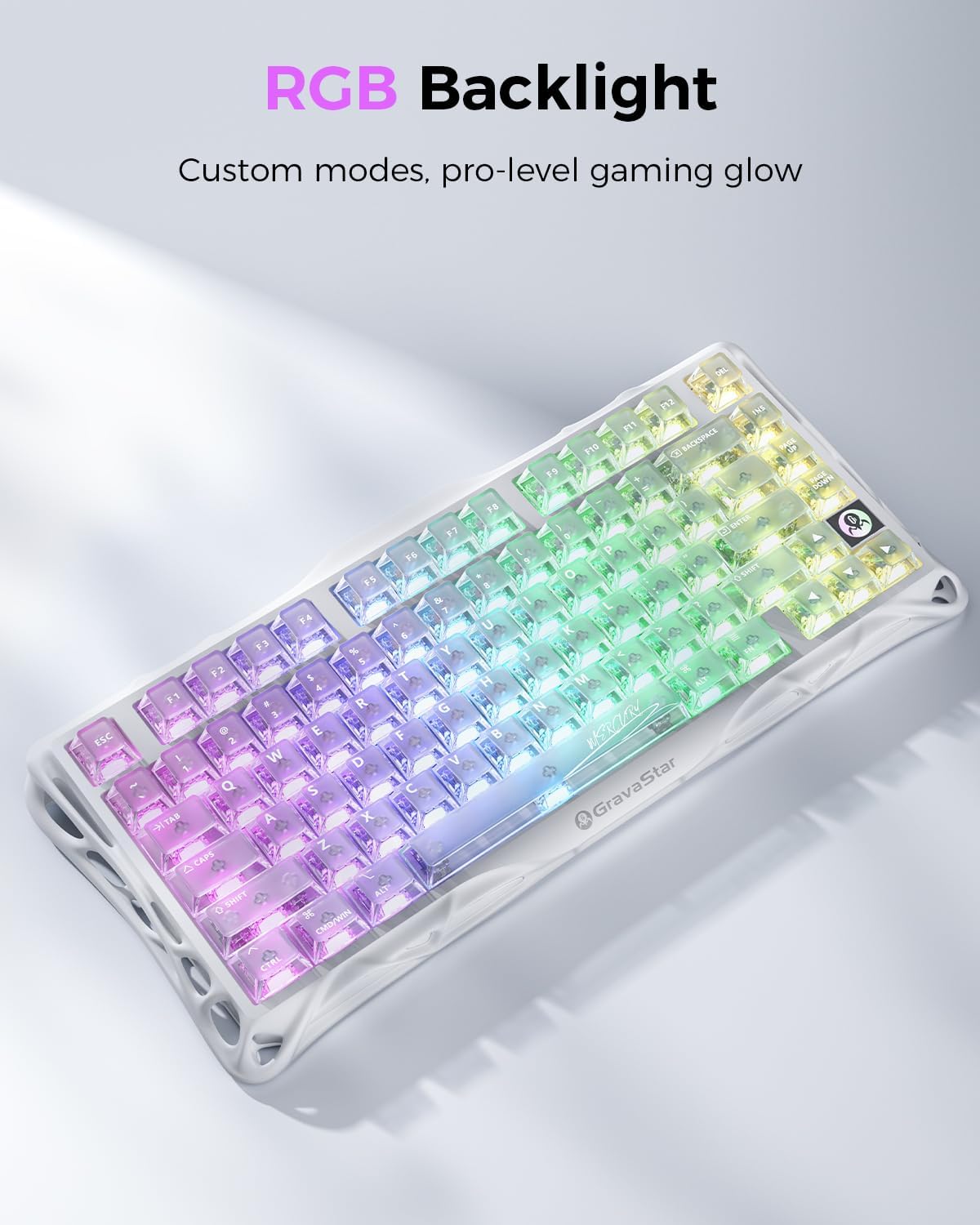 Thumbnail 6 de GravaStar Mercury K1 Lite 75% Gaming Keyboard (Tri-Mode Wireless + Wired) with Crystal Aurora RGB