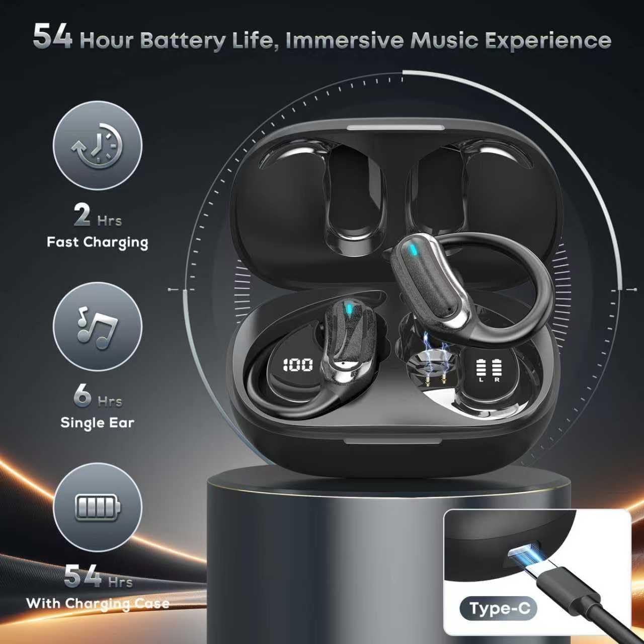 Thumbnail 3 de TRAUSI Wireless Earbuds (Bluetooth 5.3) with Noise Cancelling Mic, IPX7 for Workout & Running – Black