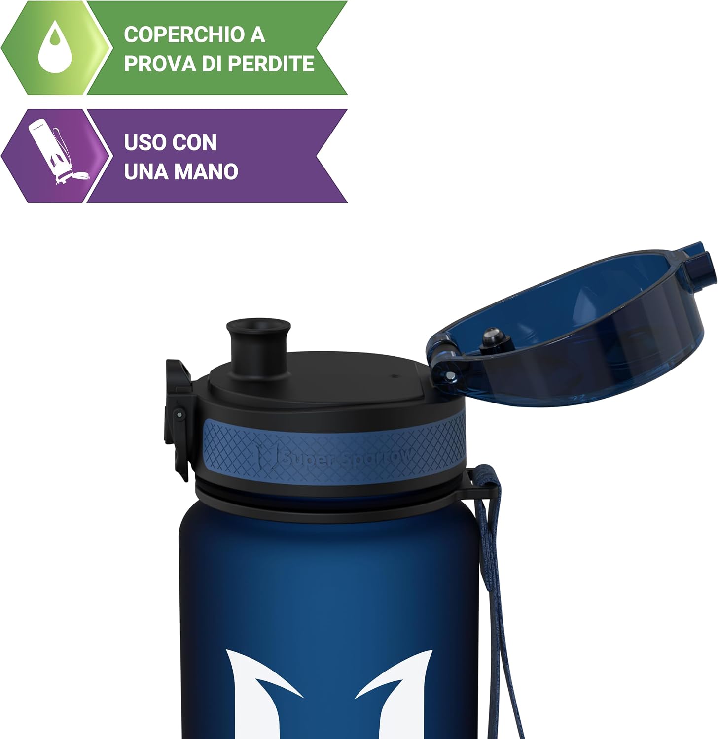 Detalle de Super Sparrow borraccia sportiva per bambini senza BPA (350 ml–1,5 L) con tappo a prova di perdite