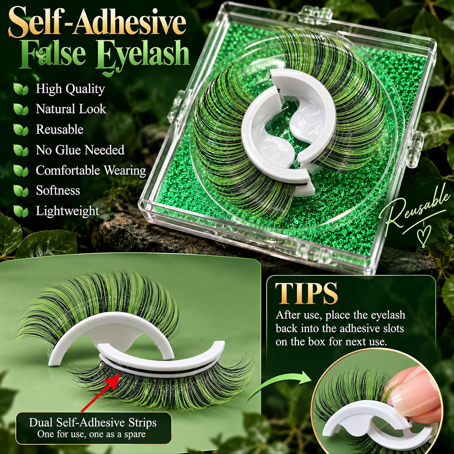 Detalle 2 de Paminify Halloween Green Ivy Makeup Set with Green Paint, Glitter and Lashes