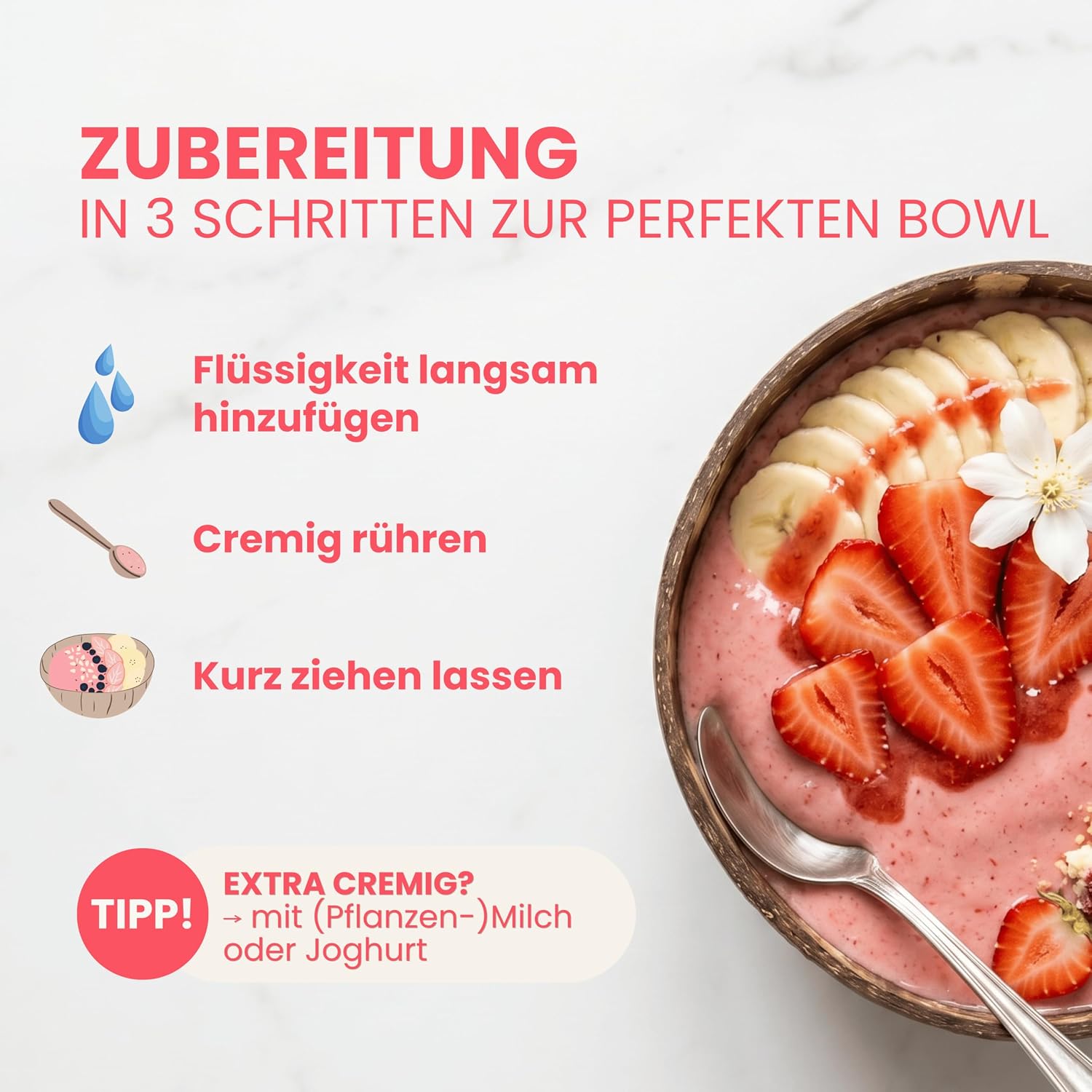 Detalle 2 de BREKKY Protein Smoothie Bowl „Protein Strawbeery“ – vegan, ohne Zuckerzusatz, 100% natürliche Zutaten