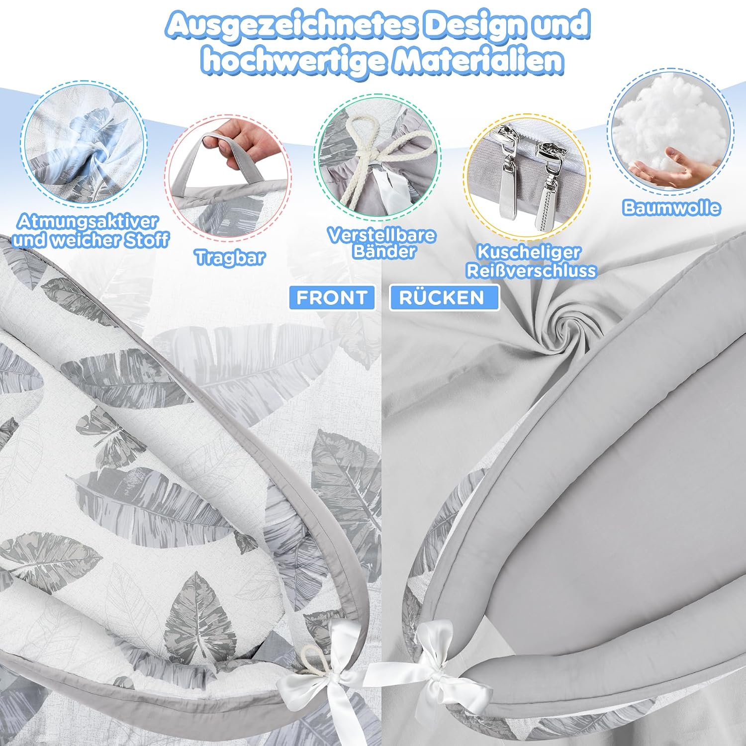 Detalle 2 de URMYWO Babynest 90x50 cm Kokon für Neugeborene