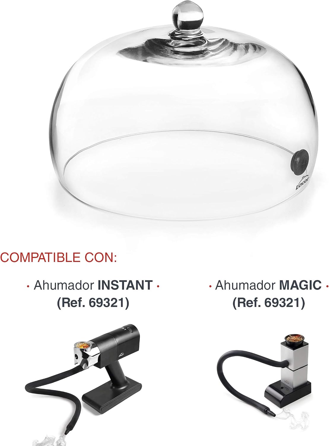 Detalle 2 de LACOR 61817 Magic Smoker – szklany okap z zaworem, Ø 25 × 14 cm
