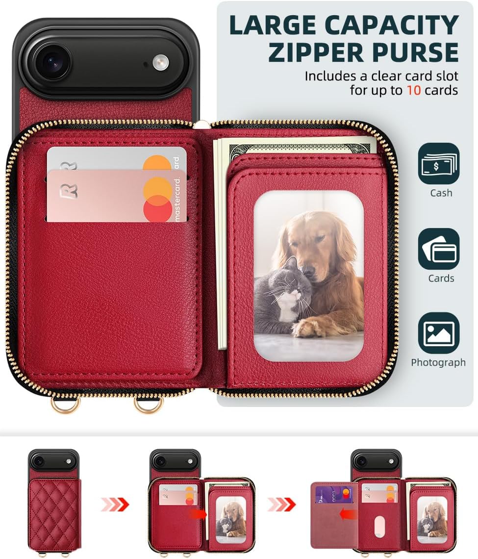 Thumbnail 2 de OCASE Hülle für iPhone Air – RFID-Schutz, Reißverschluss-Geldbörse mit Kartenfächern & abnehmbarem Lanyard/Handgelenkband