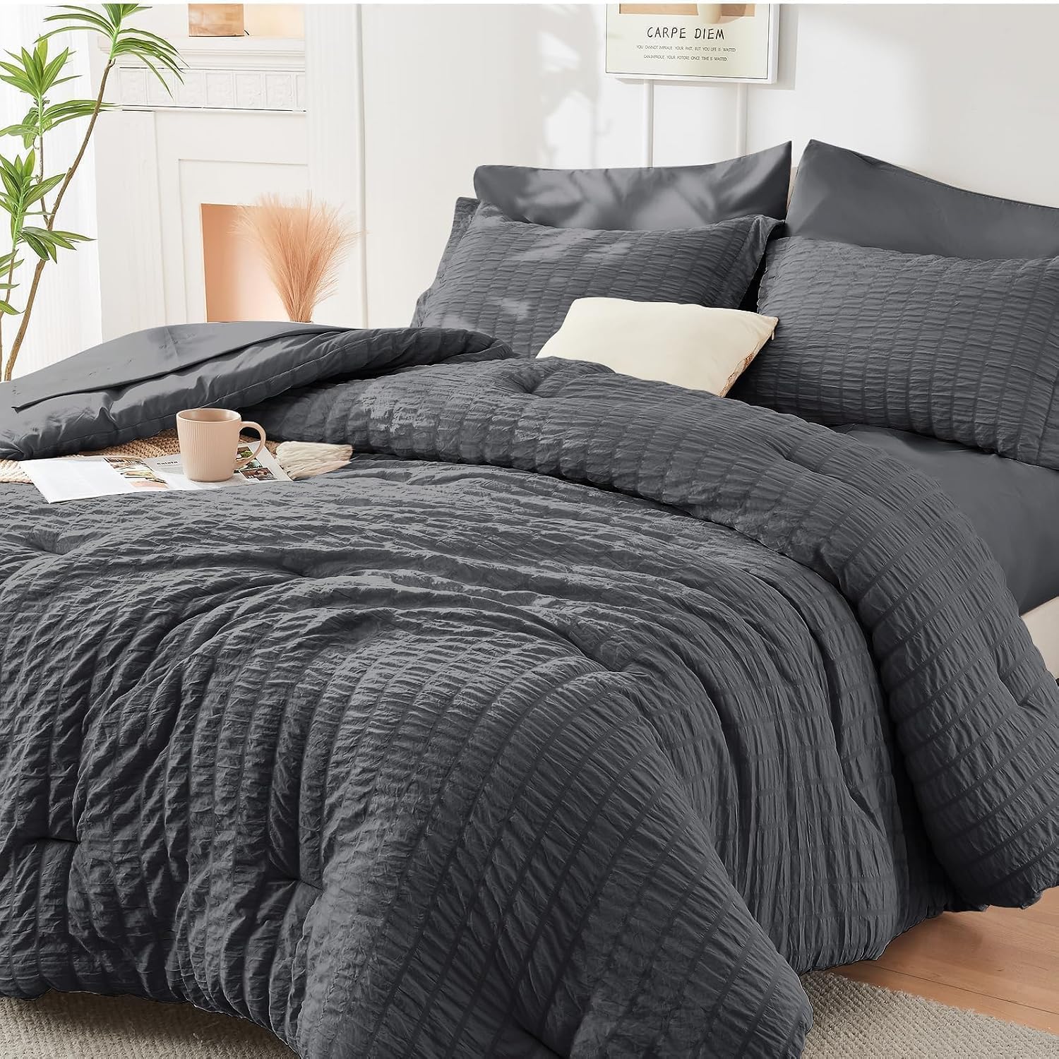 Detalle de HYMOKEGE King Duvet Set Gray
