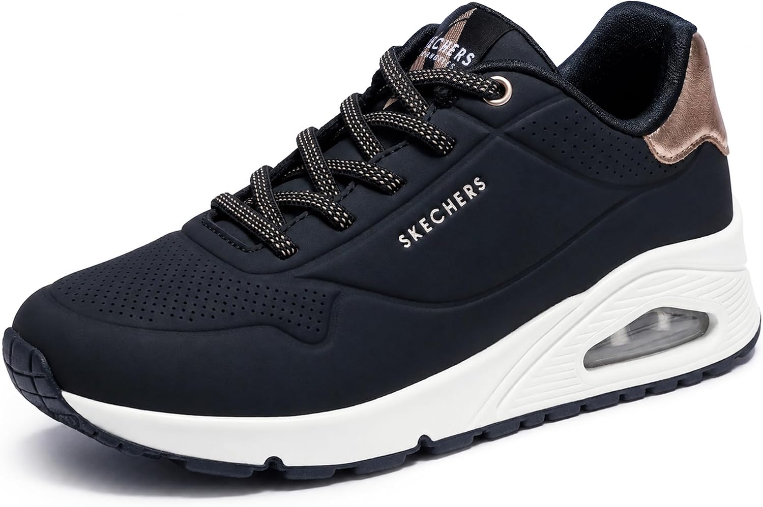 Detalle de Skechers Damen Uno Shimmer Away Sneaker, Schwarz Durabuck, EU 41