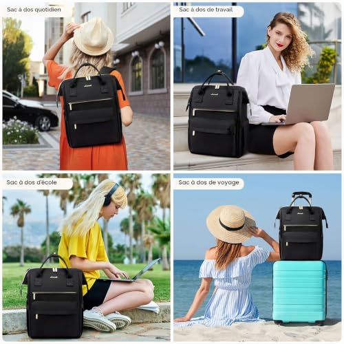 Detalle 2 de LOVEVOOK Sac à dos femme 15,6 pouces avec compartiments rembourrés et port USB