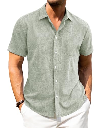Detalle de J.VER Mens Linen Shirts Short Sleeve Green Regular Fit: A Practical Summer Pick