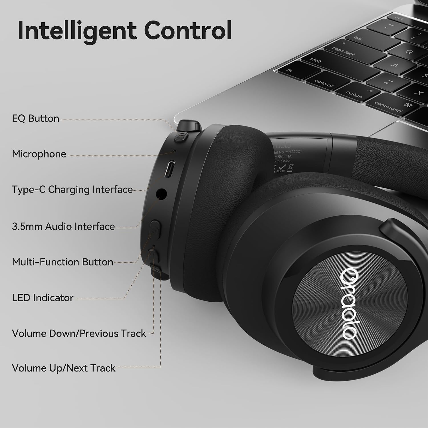 Detalle de oraolo Bluetooth Headphones: Wireless Over-Ear, 60-Hour Battery, Foldable Comfort