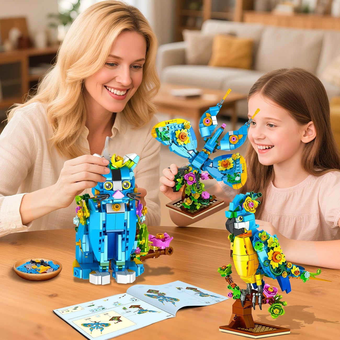 Thumbnail 2 de PLAXSOON Flower Cat 3 in 1 Building Set (412 pieces): parrot, butterfly and cat animal figures