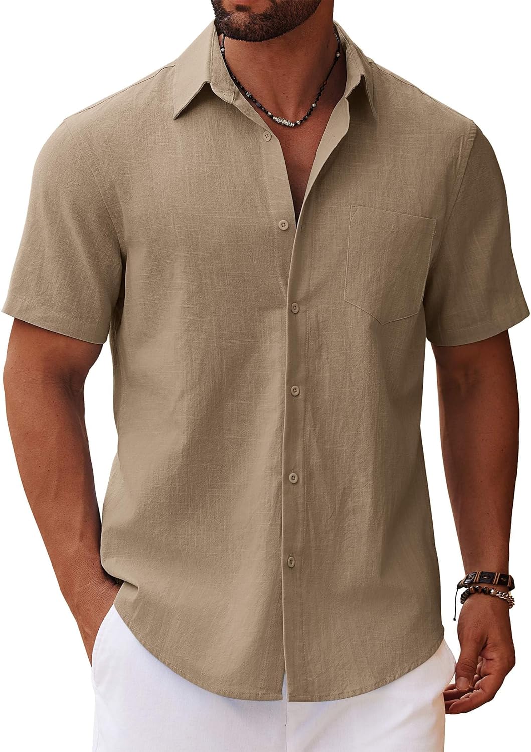 Thumbnail 5 de COOFANDY Men's Button Down Short Sleeve Shirt: Casual Cotton Summer Comfort with Pocket