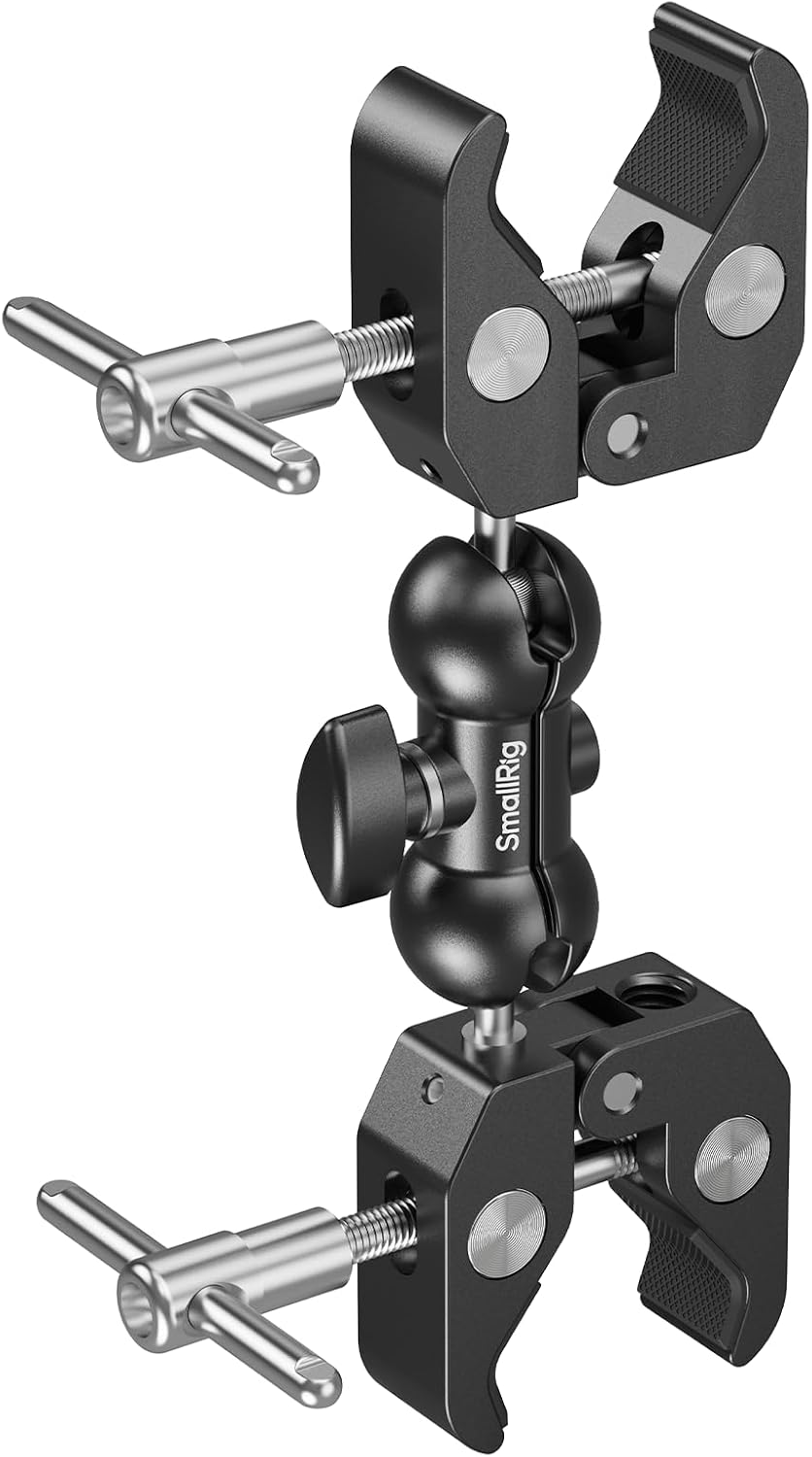 Detalle de SMALLRIG verstellbare Doppel-Klemmhalterung 5331 (Doppelkopf, 15–40 mm Anti-Rutsch) für Fotobeleuchtung & Studio-Stativ