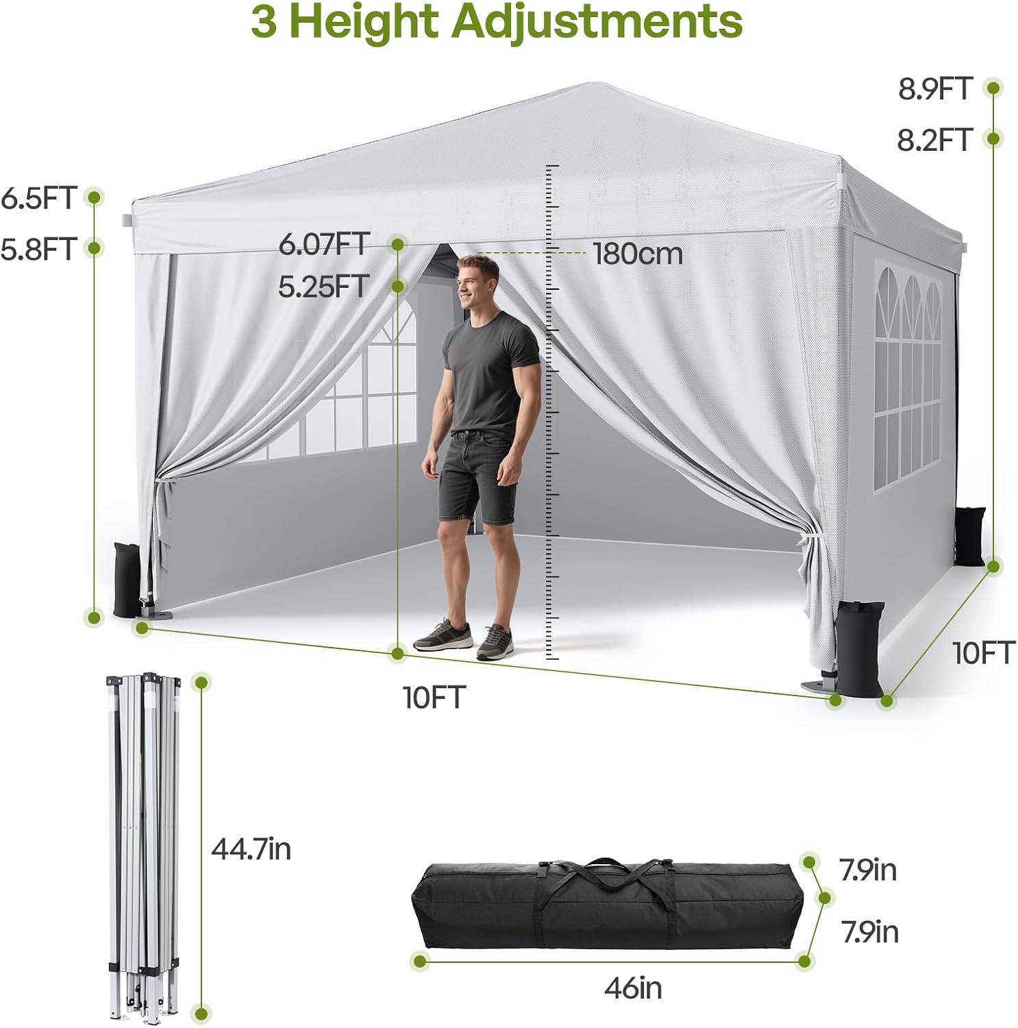 Detalle 2 de Driftalia WF250001 10x10 Pop-Up Canopy Tent with UPF 50+ Sidewalls