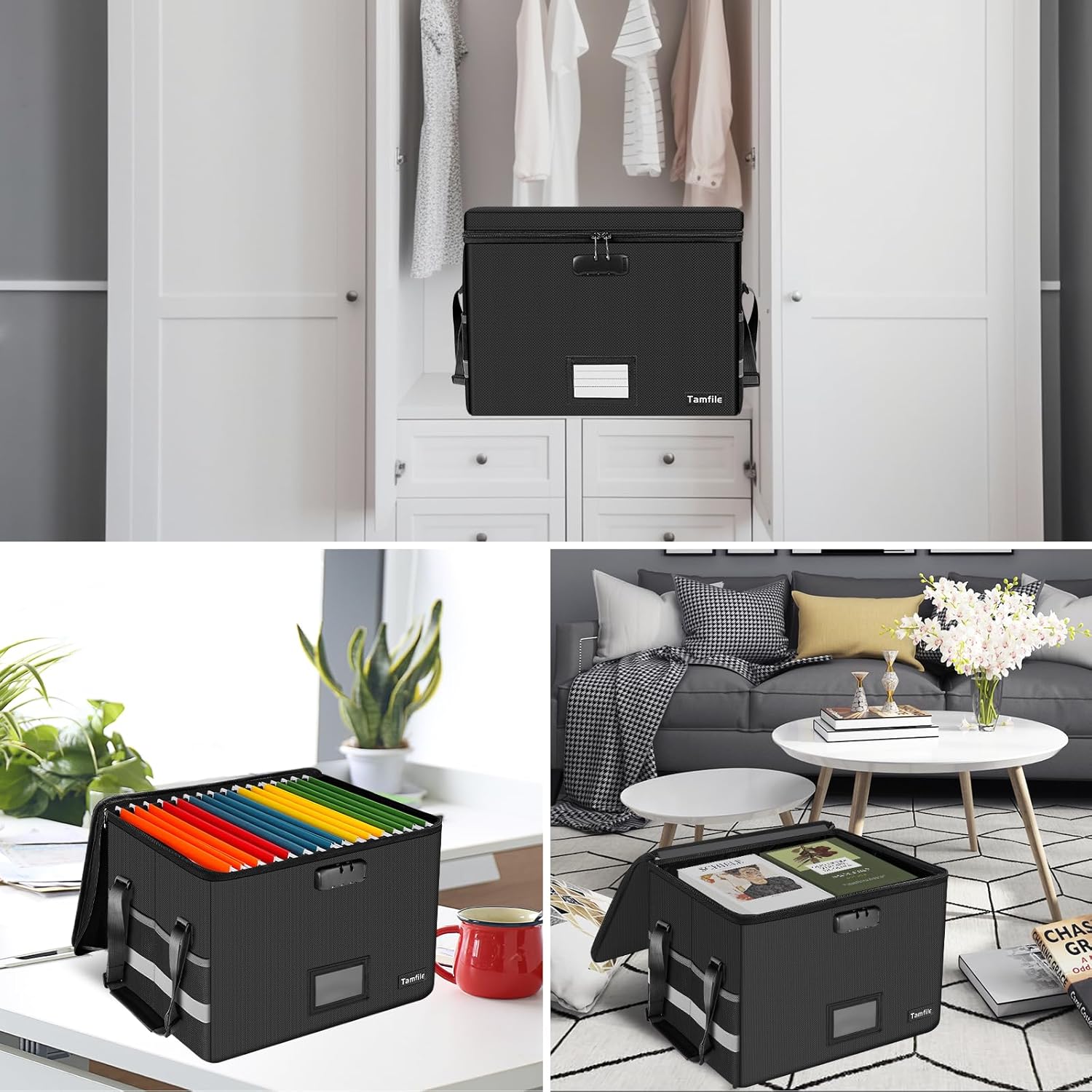 Thumbnail 6 de Tamfile feuerfeste und wasserfeste Dokumentenbox mit Schloss – zusammenklappbar, schwarz