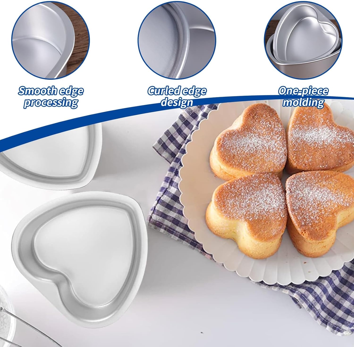 Detalle de Eidoct Heart Cake Pan Set (4 Pack) with Removable Bottom – 4/6/8/10in